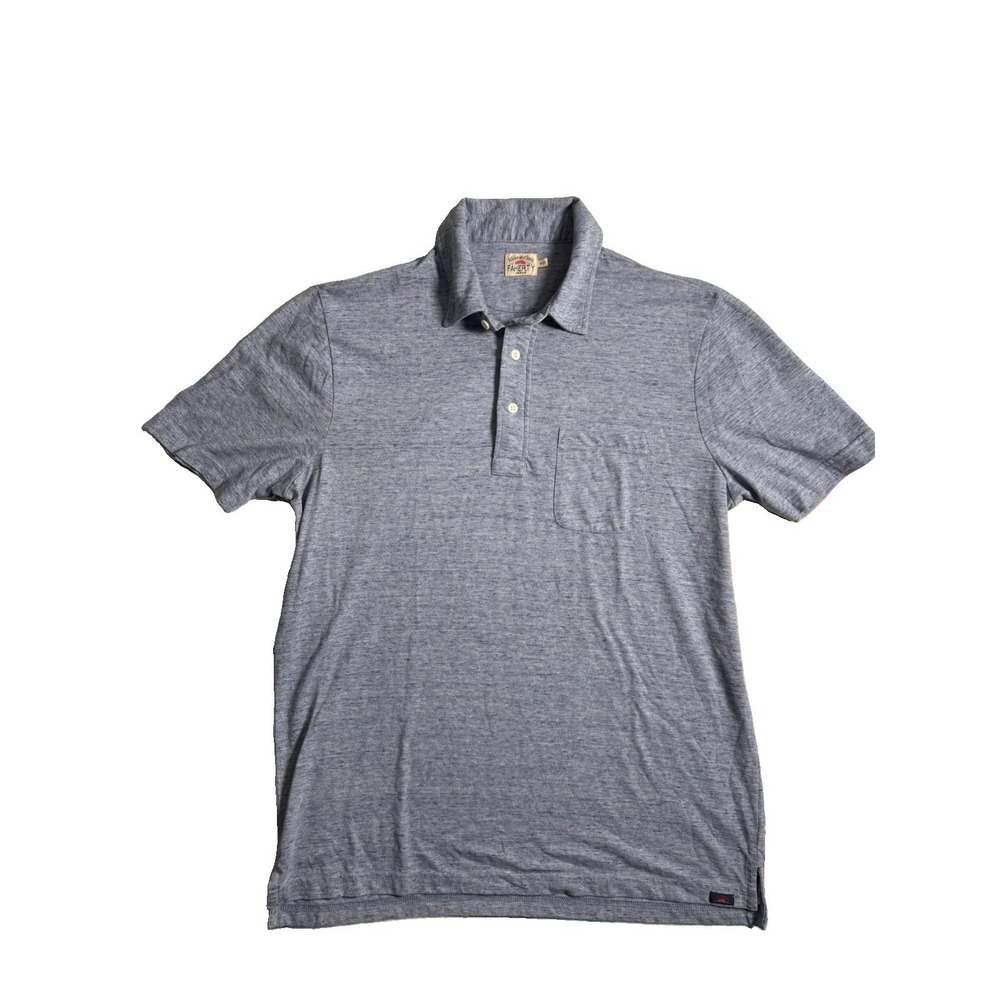 Faherty Movement Polo Men's Medium Heather Blue Pocket Short Sleeve Shirt EUC